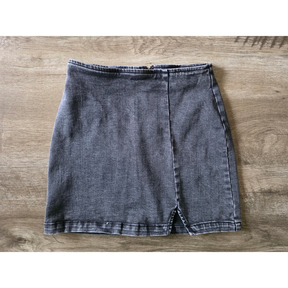 Wild Fable Womens Acid Wash Gray Denim Mini Skirt Front Slit High Rise Size 0